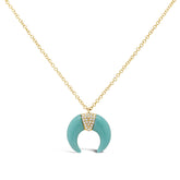 0.04ct Diamond & 1.80ct Composite Turquoise 14k Yellow Gold Crescent Pendant